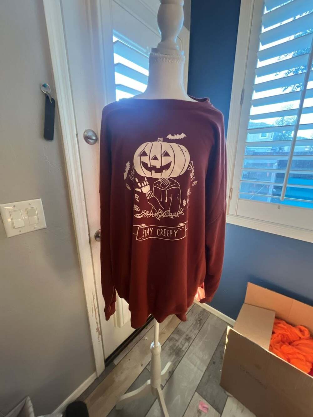 SHEIN Curve 4XL Burnt Orange Stay Creepy Pumpkin Halloween Sweatshirt